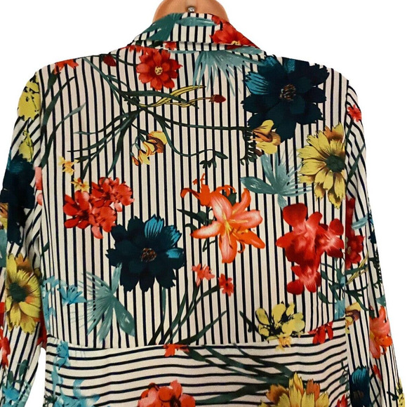 Midnight Velvet Tunic Length Blouse Button Up Shirt Black & White Stripe Top - Picture 8 of 12